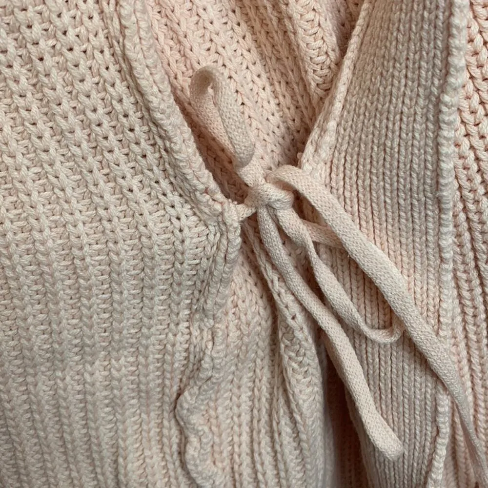 Sabo Skirt womens Large knit wrap sweater dress elle tie waist pink v neck - Image 10