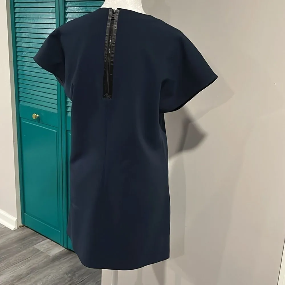 alice + olivia NWOT dark blue shift dress w/ leather zip up - XS - Image 2