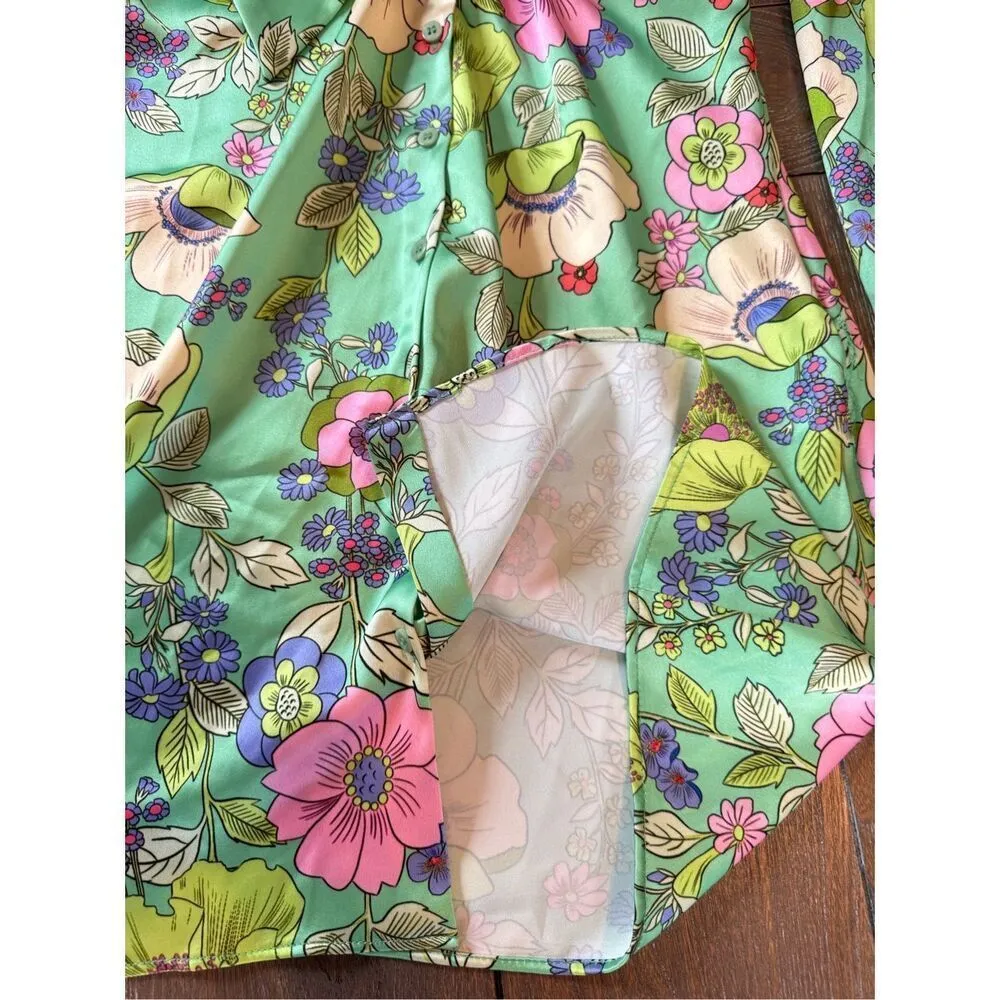 Zara Satin Floral Print Dress Size Small - Image 8