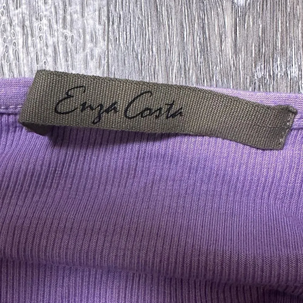 Enza Costa Viscose Silk Lavender Ribbed Halter Bodysuit Purple Size L - Image 7