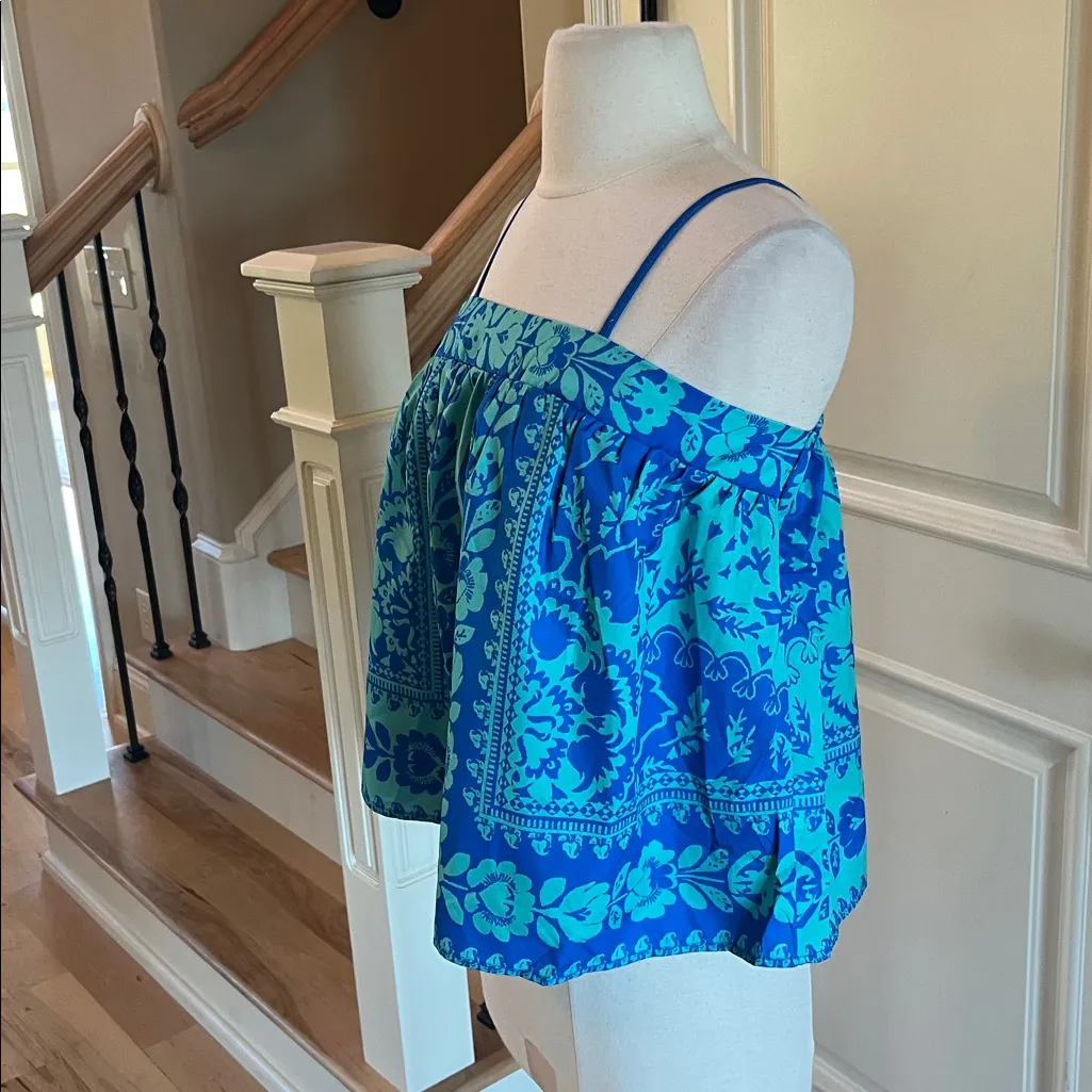 Spaghetti Strap Blue Green Floral Print Flowy Top New Size XS - Image 4