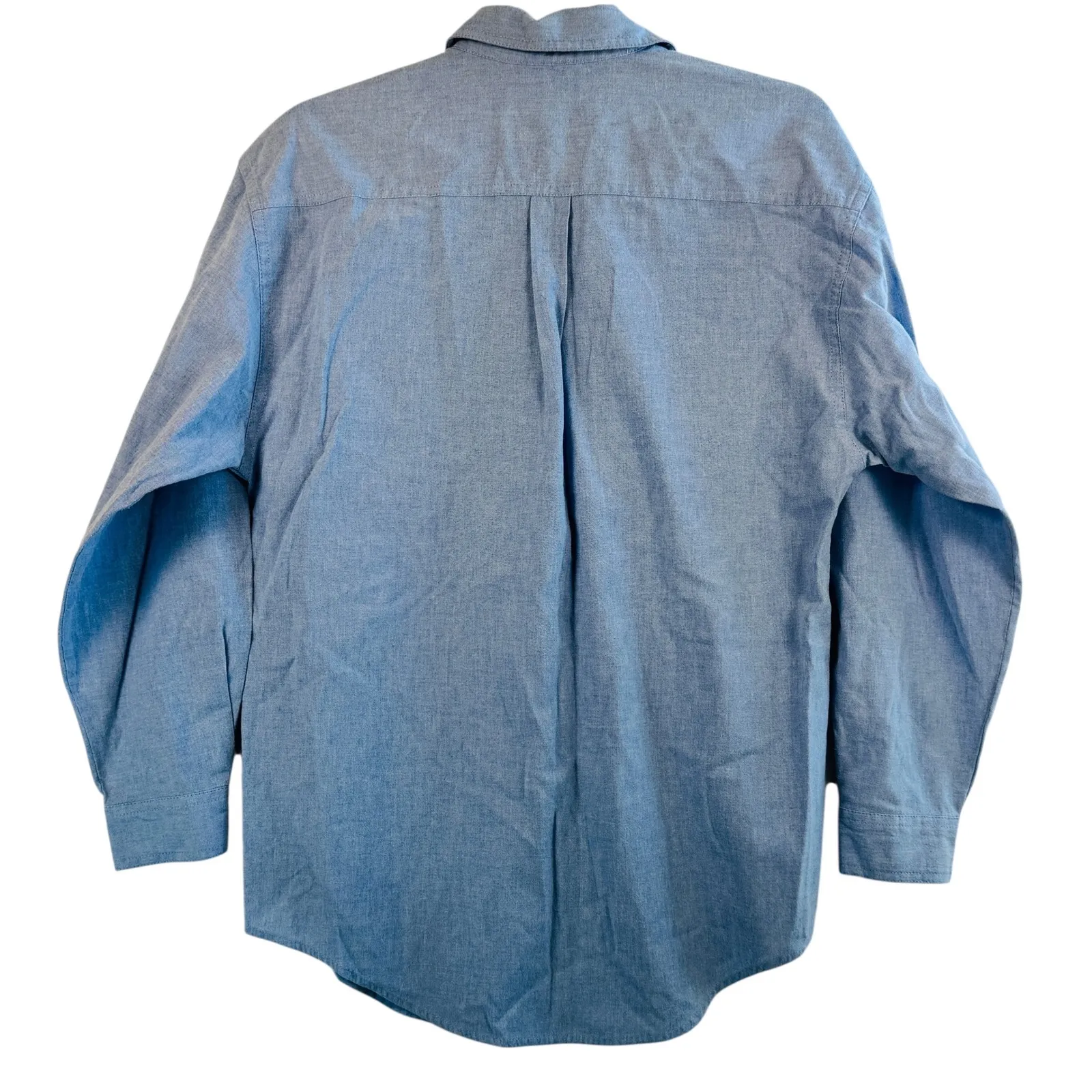 Vtg Christmas Snowman Shirt Chambray Denim Holiday Button Down Top S Festive Blue - Image 2