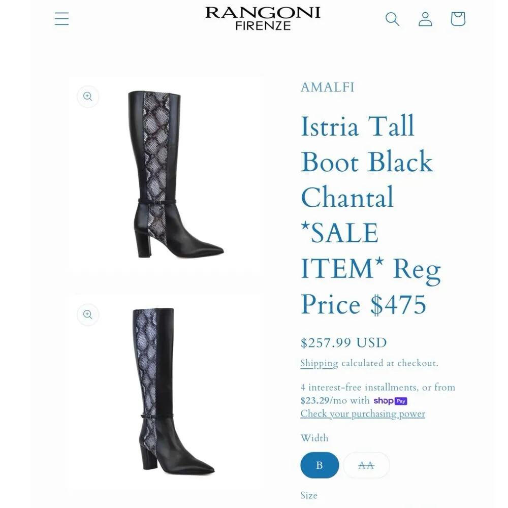 AMALFI Istria Black Chantal Snake Skin Tall Heeled Moto Riding Boots Italy 7.5M Size 7.5 - Image 2