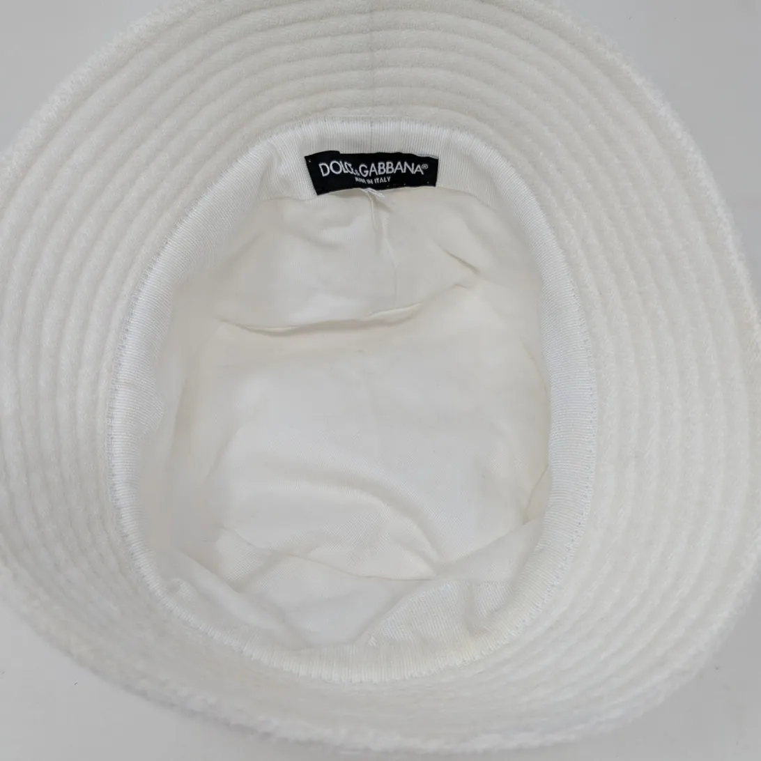 Dolce & Gabbana White Terry Cloth Bucket Hat Size 60 Made in Italy - Image 6