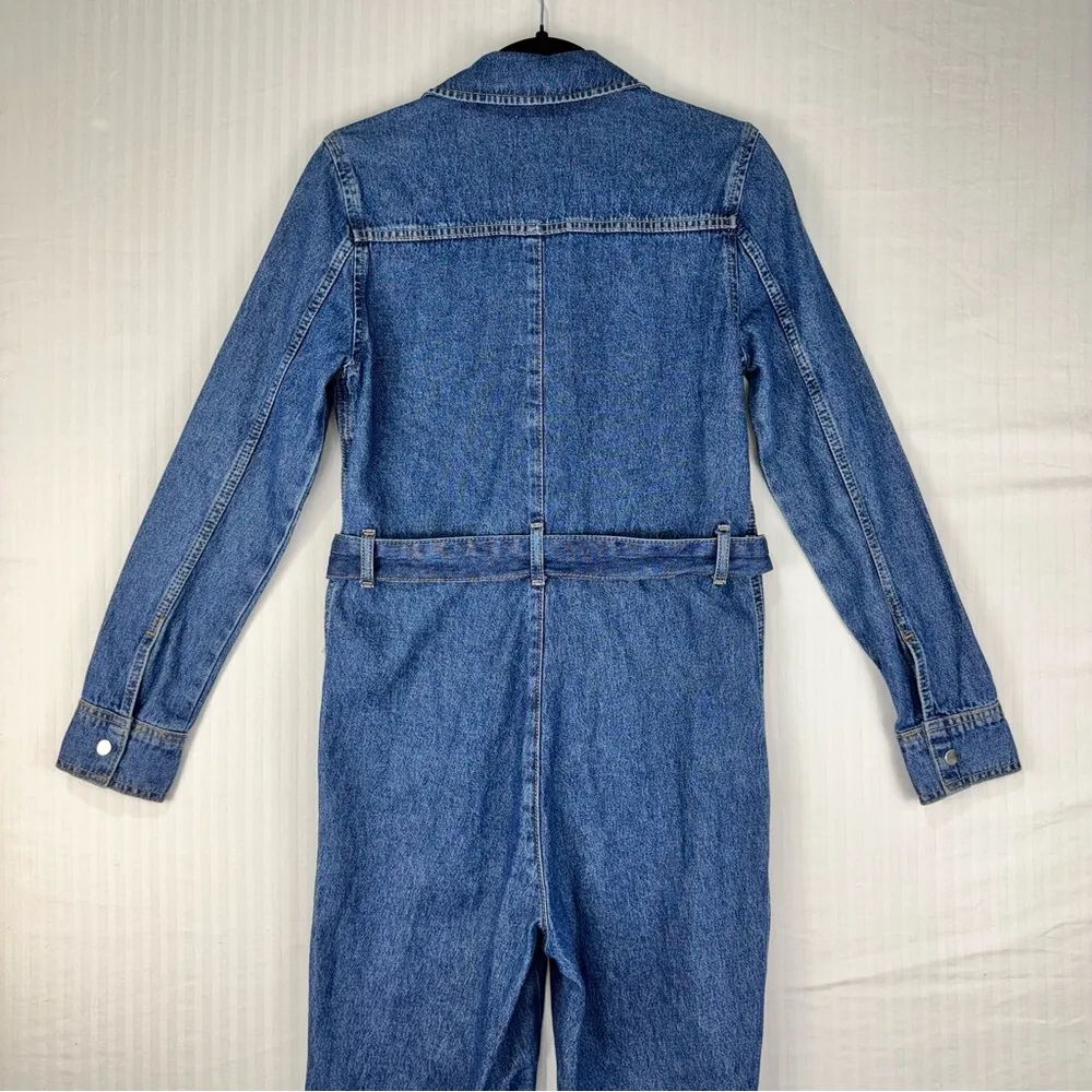 Topshop Blue Denim Utility Boiler Suit Zip-Up Belted Jumpsuit Women's Size 2 - Image 7