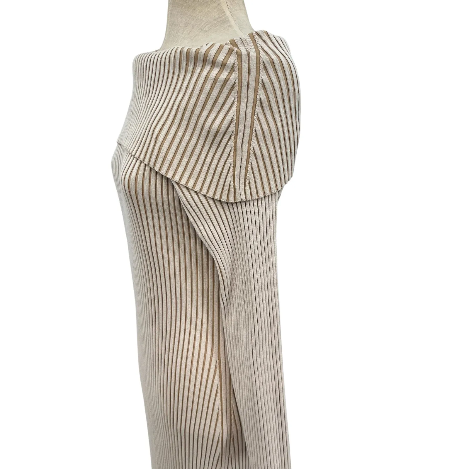 Anthropologie Off-The-Shoulder Sweater Midi‎ Dress Cream Beige Tan Size XL - Image 8