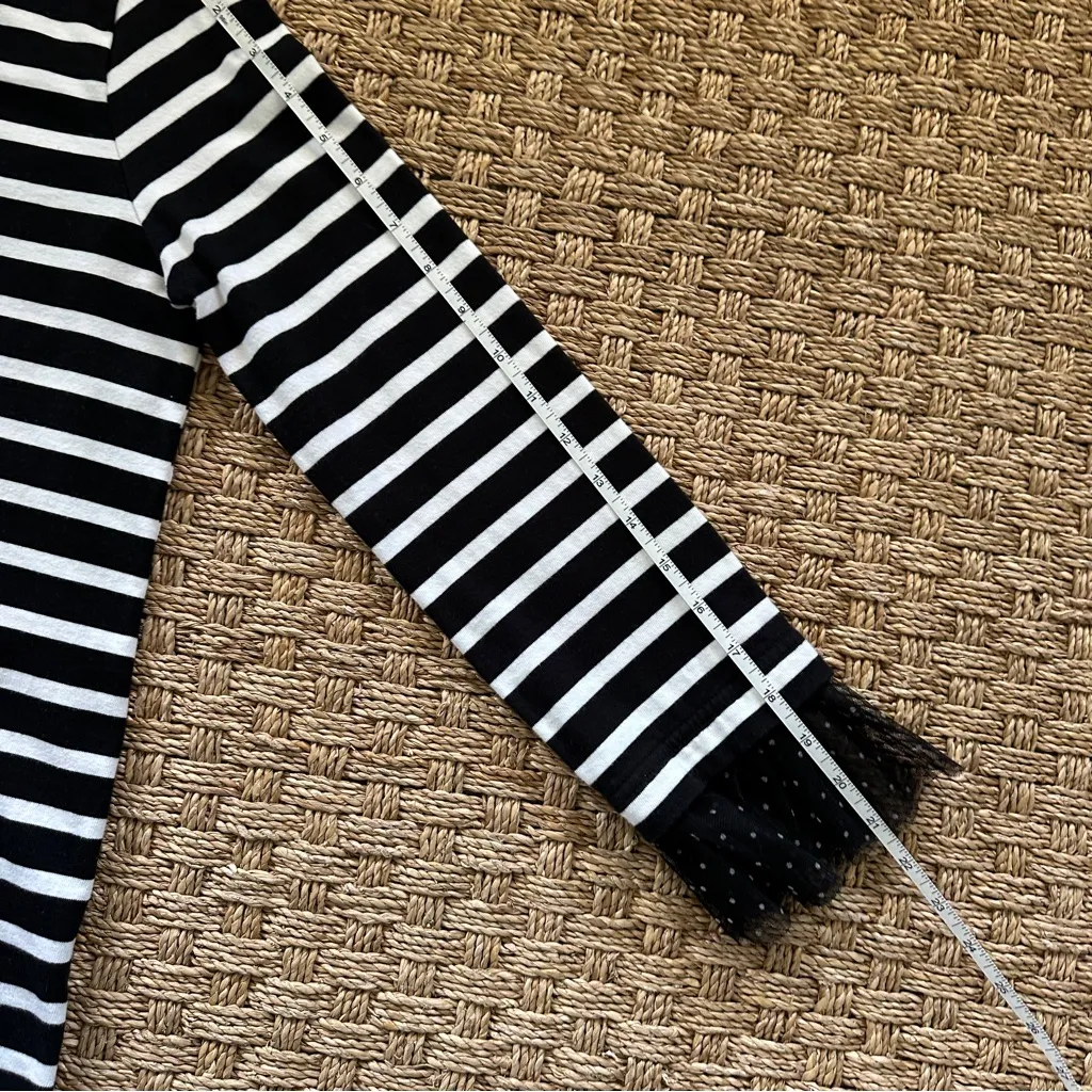 J Crew Women’s Shirt Small Black And White Striped Polka Dot Tulle Cuffs - Image 8
