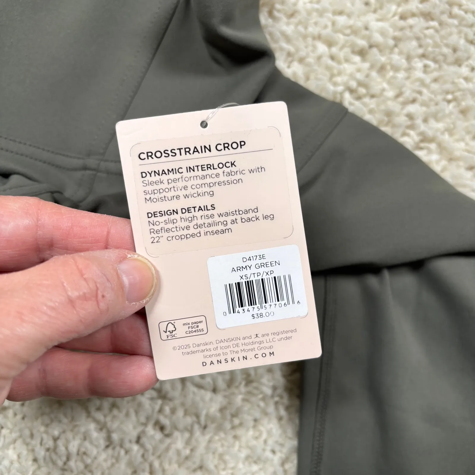 DANSKIN Cropped Legging Women XS Army Green Dynamic Interlock Pockets High Rise - Image 5