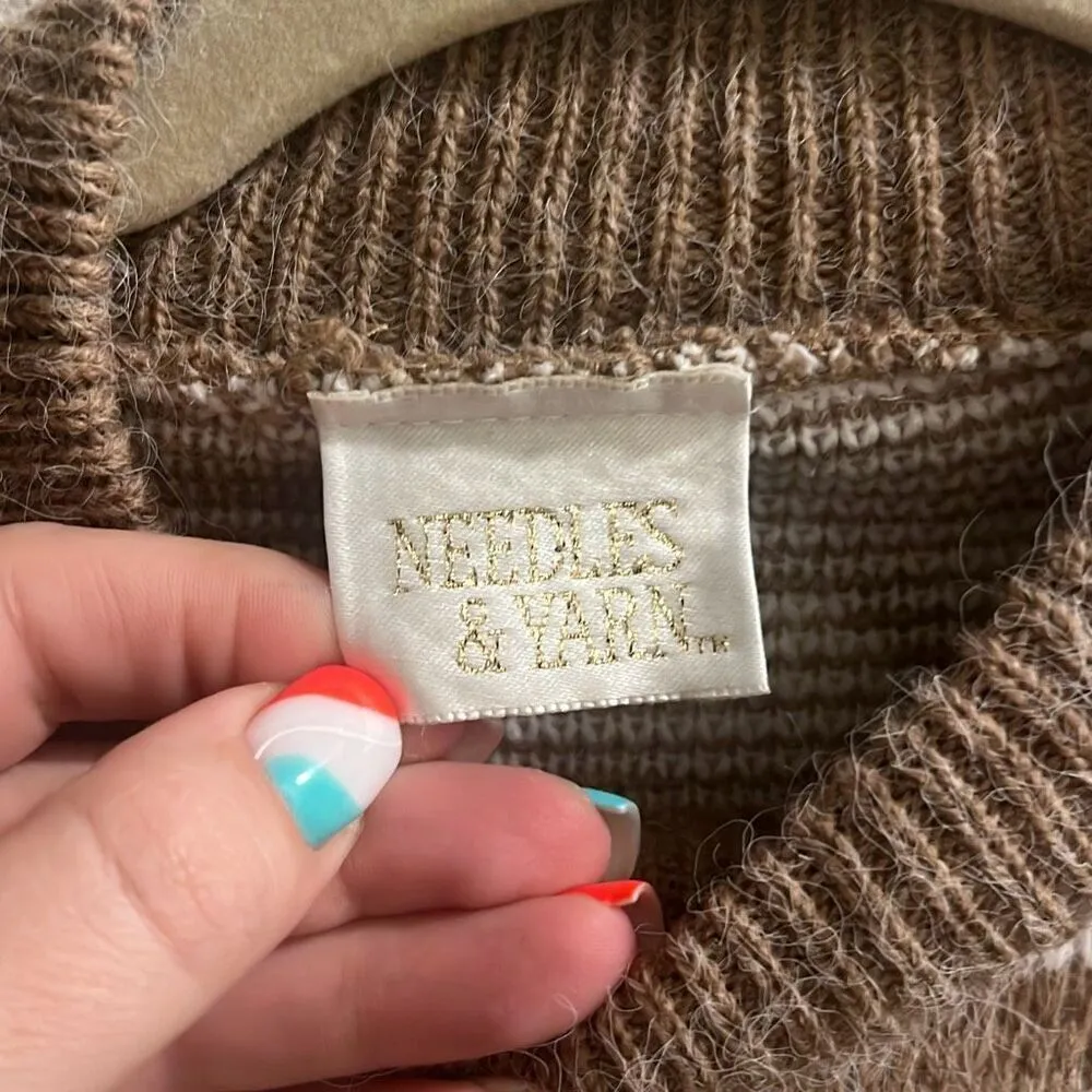 ✨VTG Needles & Yarn Teddy Bear Fluffy Knit High Neck Sz Large Sweater Womens✨ Tan - Image 8