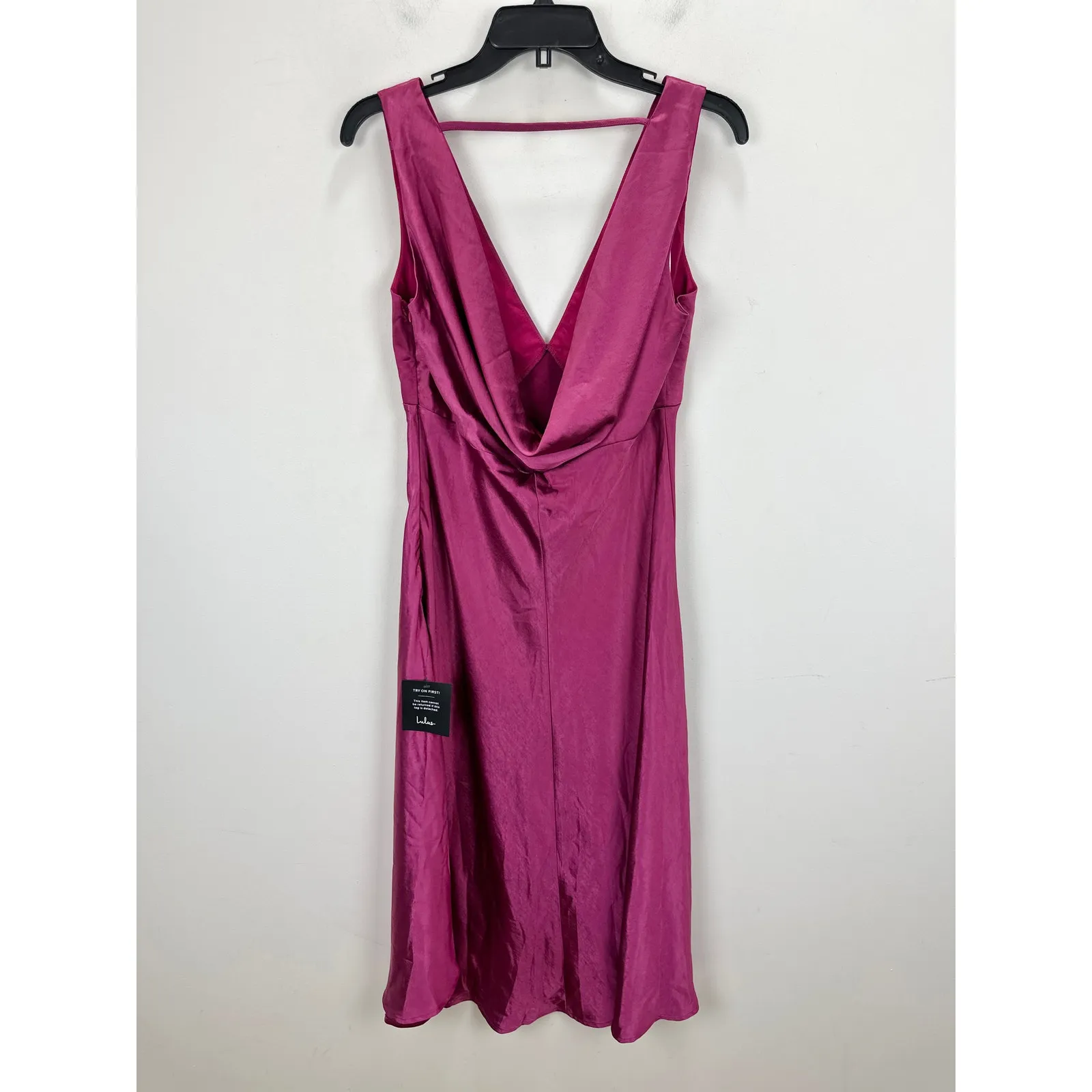 Lulus Incredible Love Magenta Satin Cowl Back Midi Slip Dress Cocktail Large NWT - Image 7
