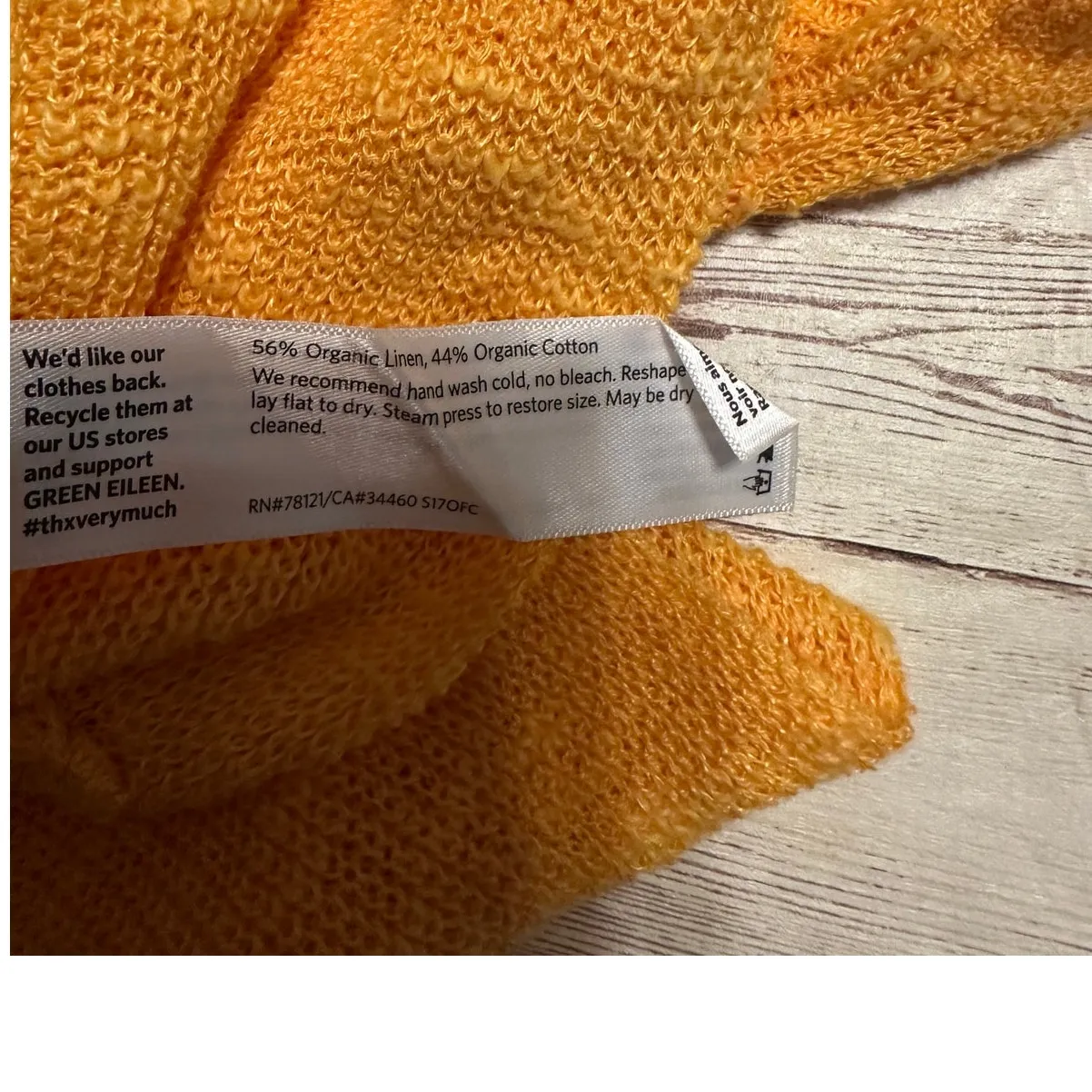 Eileen Fisher Organic Linen Cotton Blend Blouse Size Medium Marigold Orange Gold - Image 5