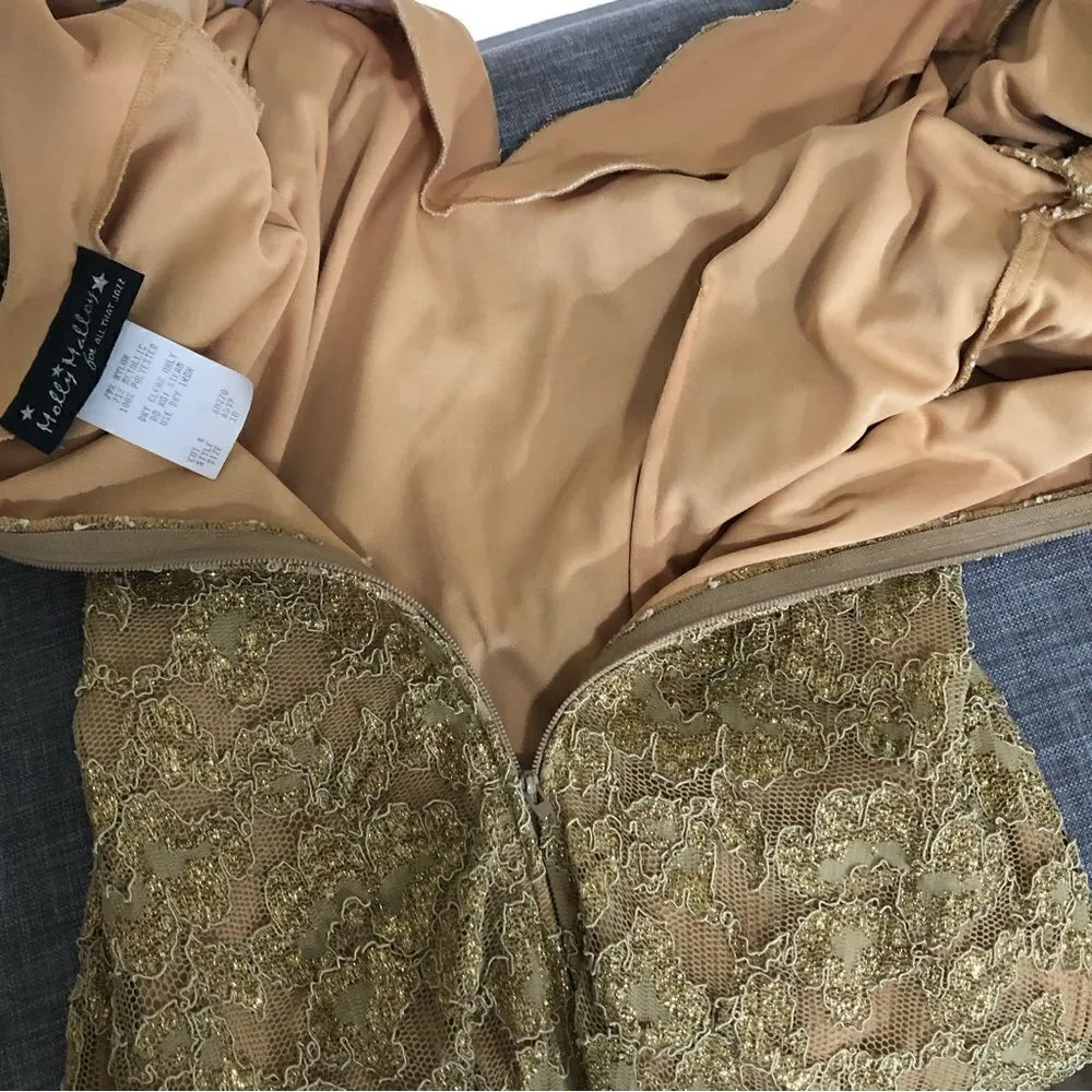 Molly Malloy Vintage 80s Golden Cocktail Prom Dress Size S Gold - Image 9