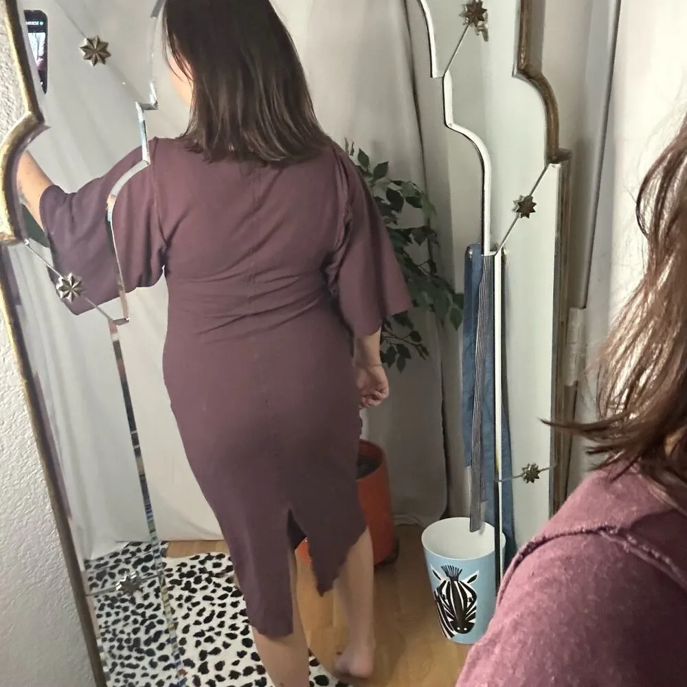 Free People Beach Butterfly Sleeve Midi Sheath Dress Maroon Size XS - Image 3