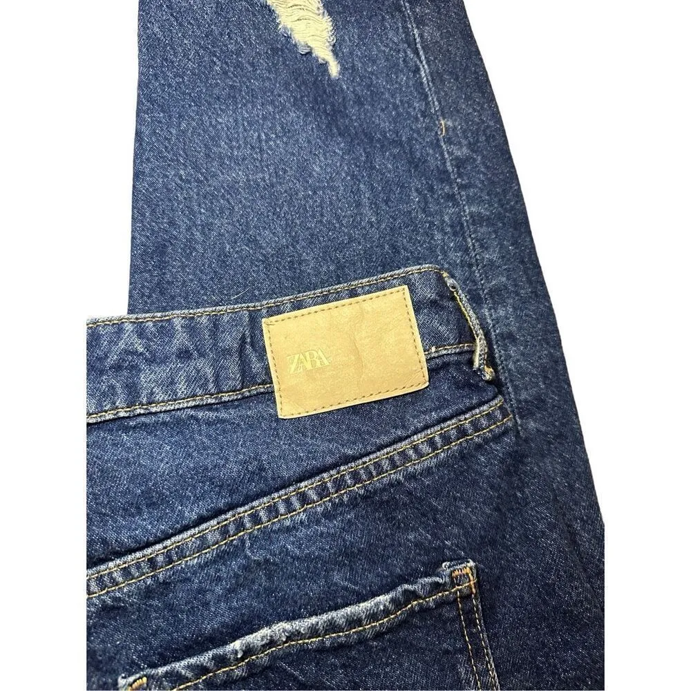 Zara Ripped-Hem Mom Jeans high rise distressed sz 8 - Image 7