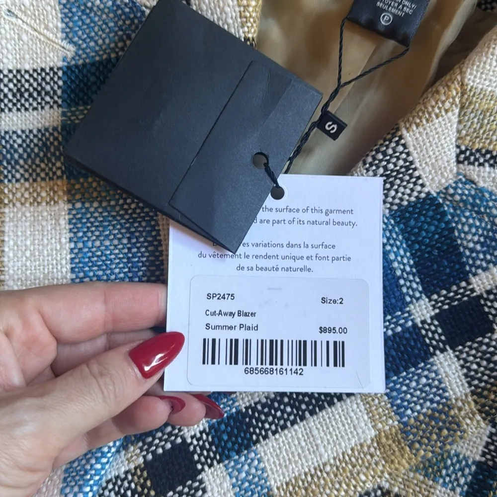 SMYTHE CUT AWAY BLAZER SUMMER PLAID Size 2 - Image 3