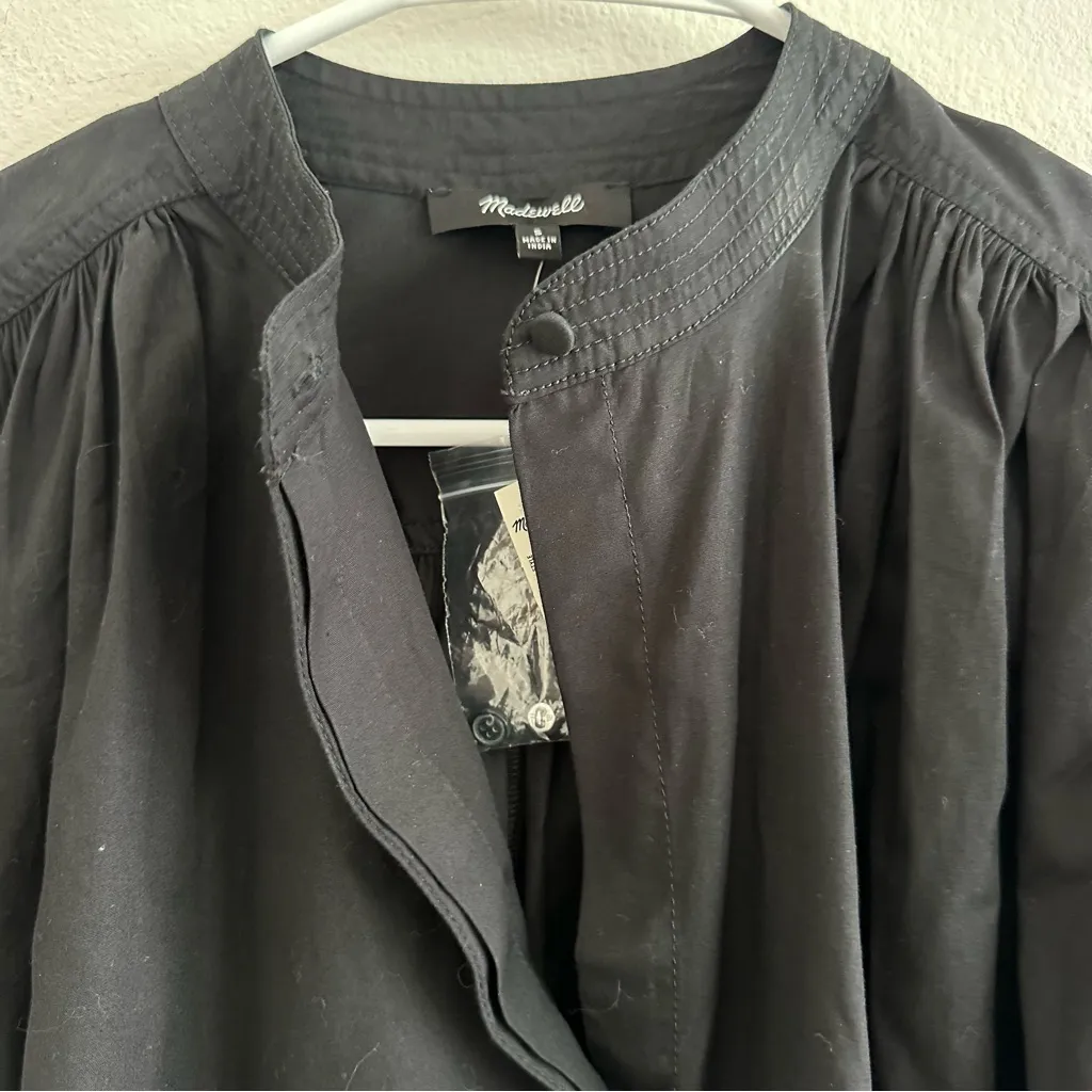 Madewell Flutter Sleeve Button-Front Mini Dress in Poplin Jet Black Size: S NWT - Image 11