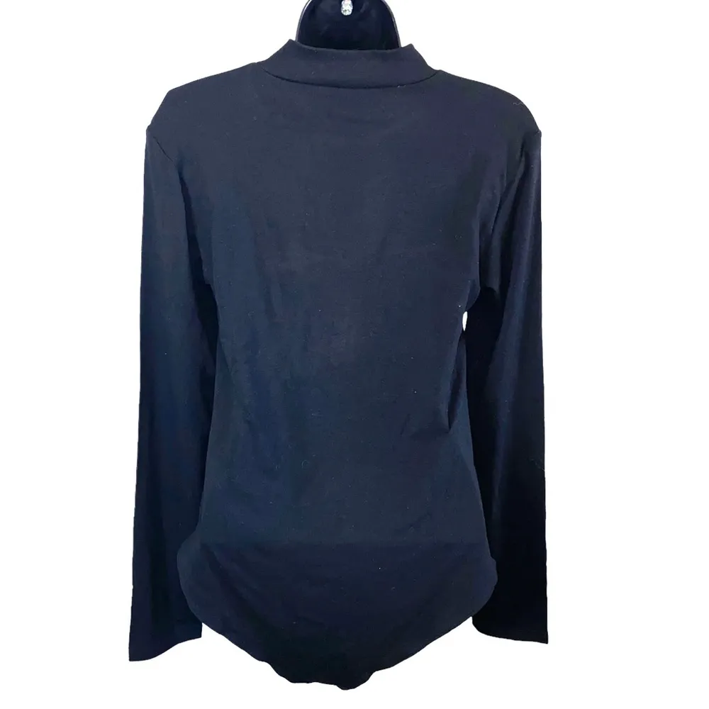 🎓 NWT Mangopop Black Ribbed Keyhole Front Bodysuit Mock Neck - Image 3