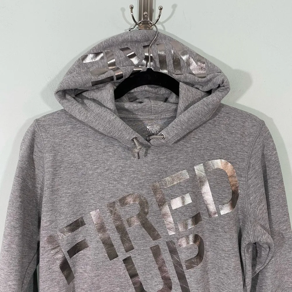 Nike Women's Grey "Fired Up" Silver Foil Fitted Pullover Hoodie Size M - Image 2