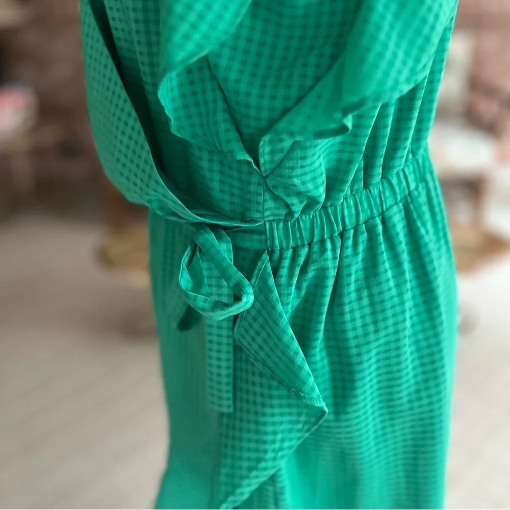 A New Day Dress Green Wrap Ruffle Sleeve Belted L Brunch Garden Bright Occasion - Image 9