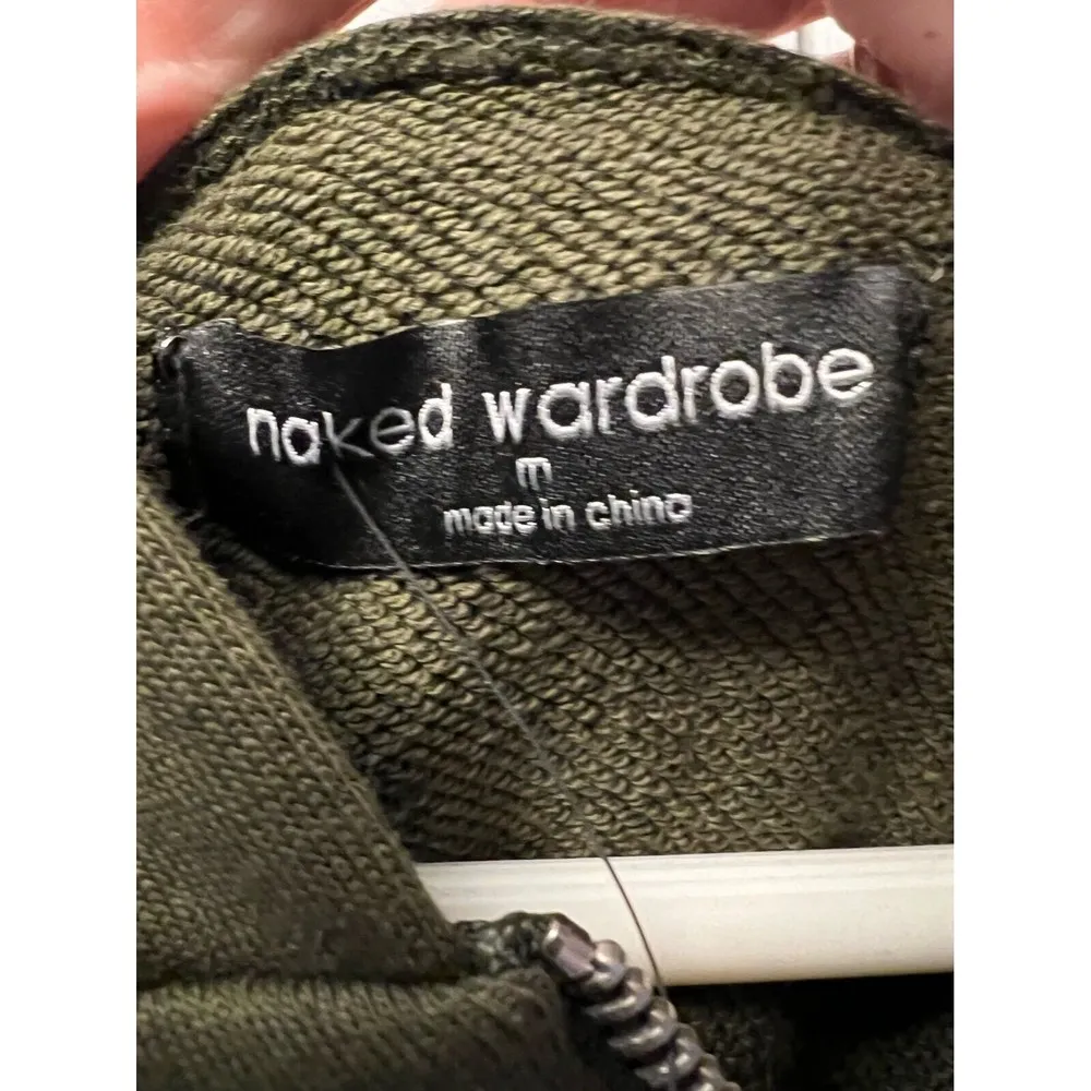 Naked Wardrobe Hoodie Size Medium Olive Green Cropped Zip Up NWT Womens ! - Image 4