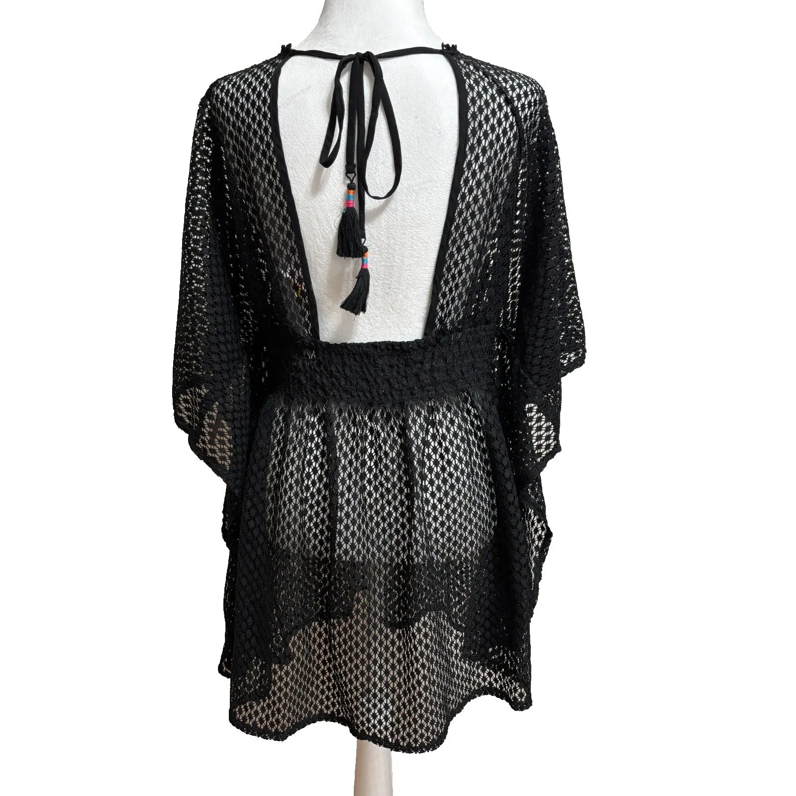 Xhilaration Swimsuit Cover Up Womens XL Black Mesh Tassel Tie NWT Holiday Gift - Image 4