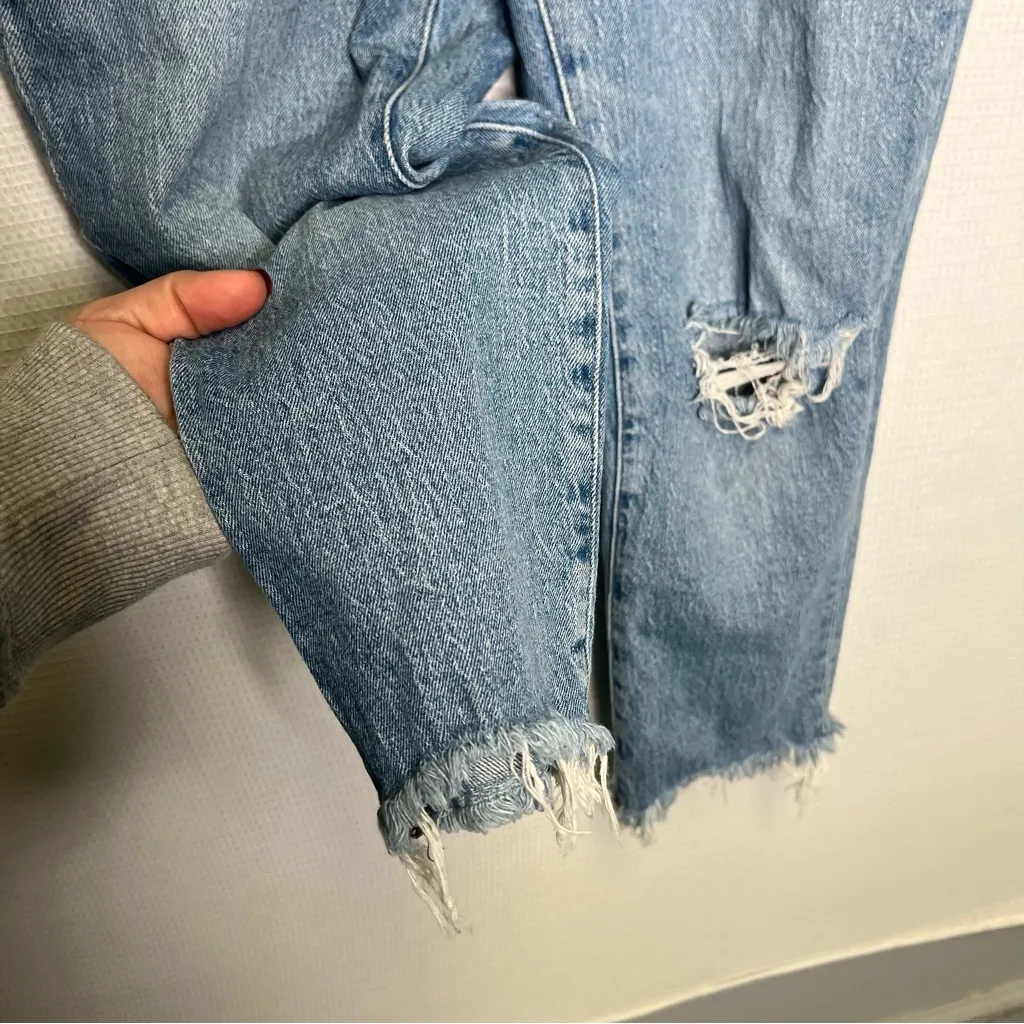 Madewell | Blue Ankle Cropped Jeans with Frayed‎ Hem 25 Boyfriend - Image 4