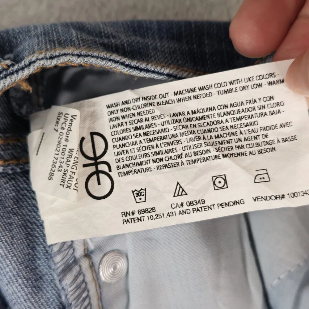 Energie Skirt Womens 7 Juniors Blue Faux Wrap Frayed Hem Light Wash Denim - Image 6