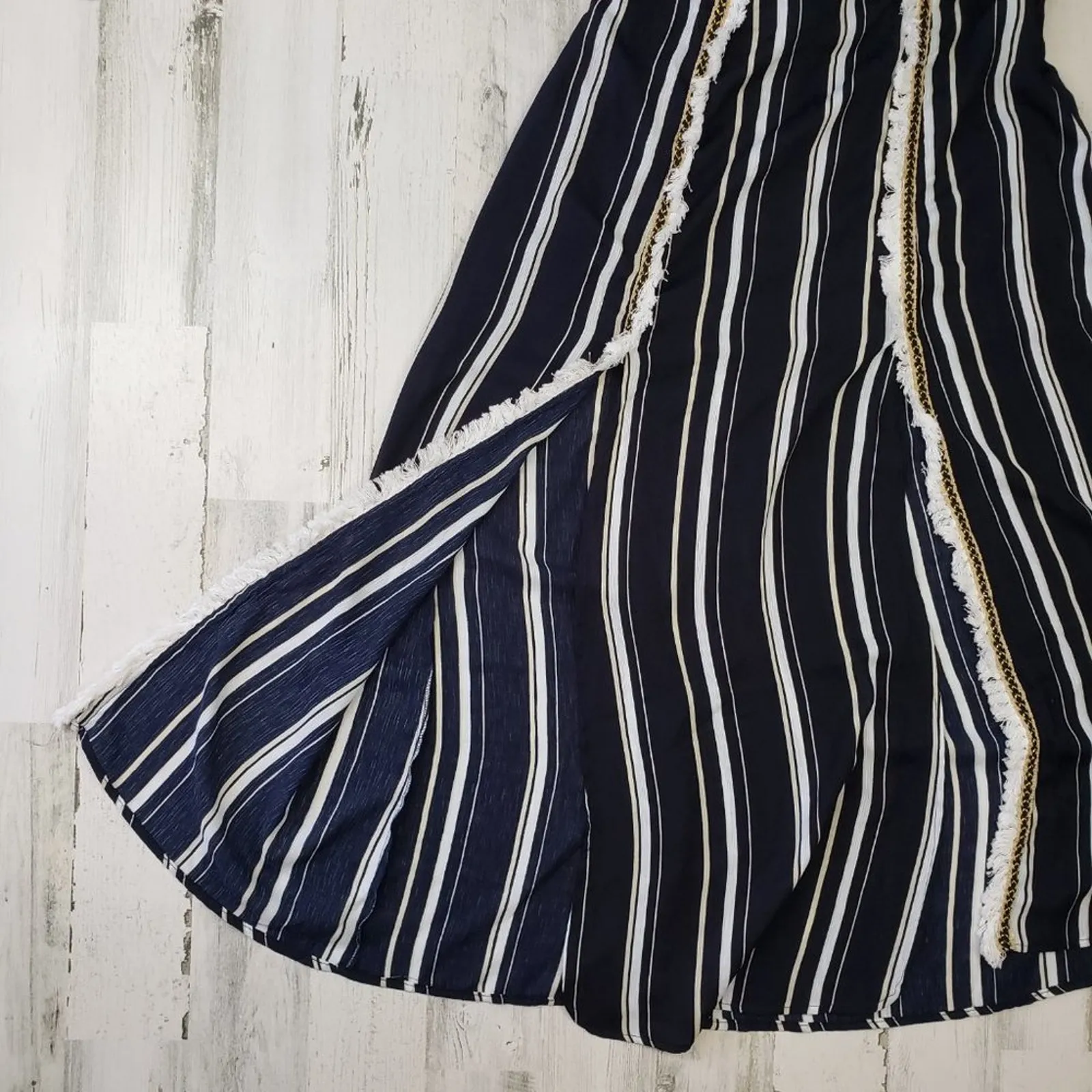 Polagram Navy Blue & White Stripe Split Maxi Skirt Women's Size Large - Image 6