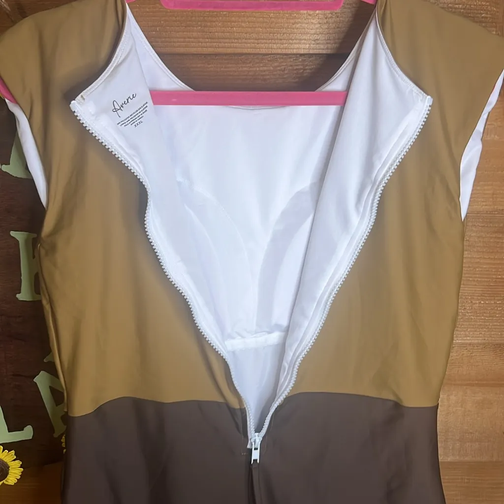 Averie Covina Zip Up Bodysuit Serpent One Piece Swimsuit XXXL 3X Plus Size 18/20 Brown - Image 7