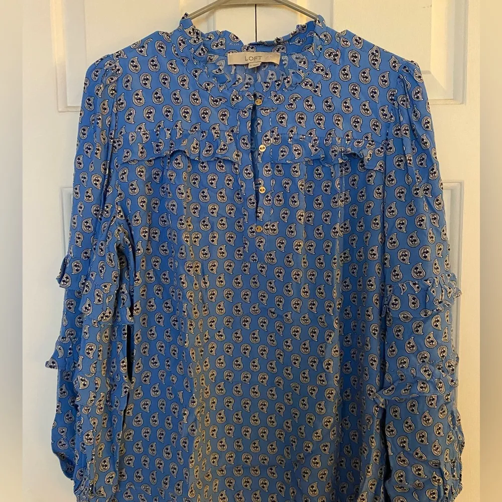 Loft Paisley Ruffle Button Blouse in Blue - Image 3