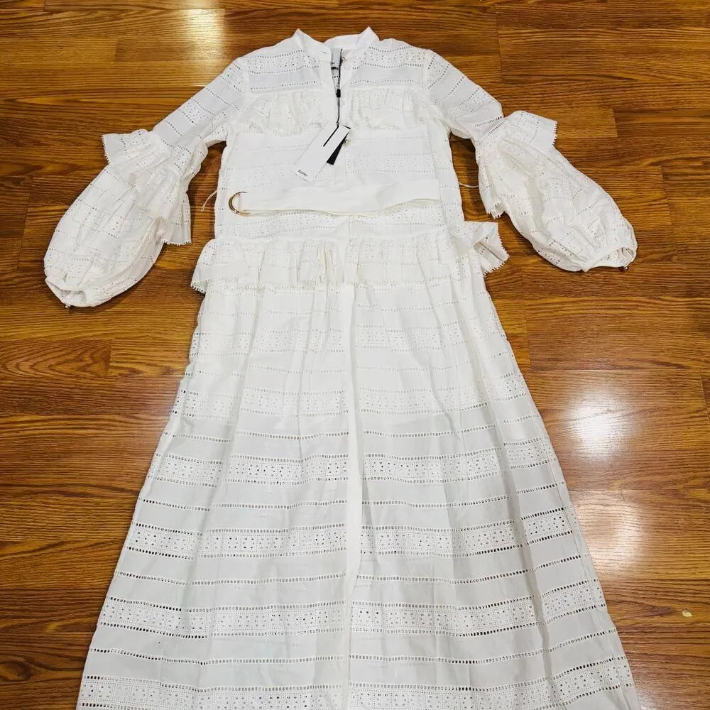 ACLER VALENTINE BRODERIE COTTON LING SLEEVE MIDI DRESS IVORY AU 6 / US 2 - Image 10