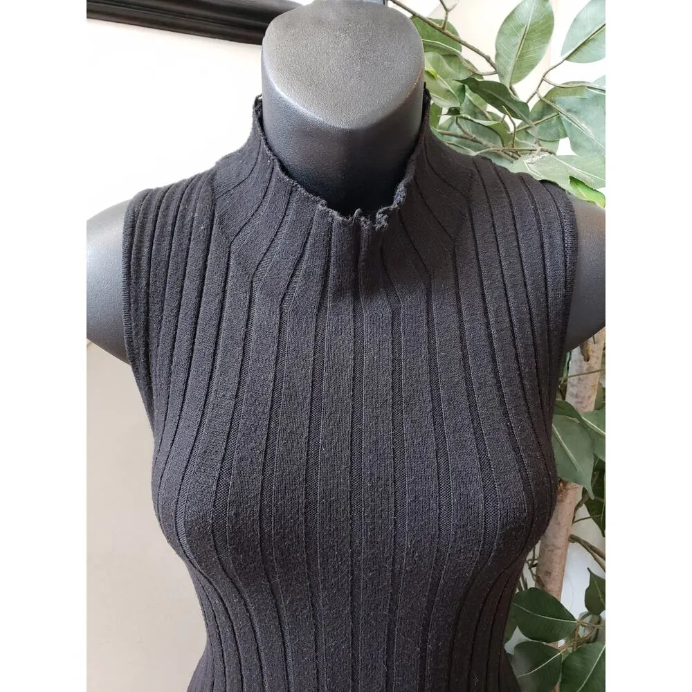Olive + Oak Knee Length Dress Women's Large Black Ribbed Sleeveless Mock Neck - Image 12
