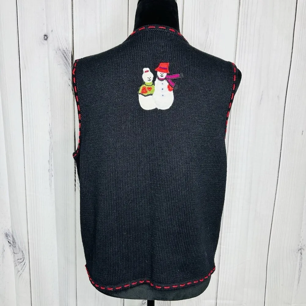 Designers Originals Studio Christmas Sweater Vest Size S Snowman Vintage Black - Image 9