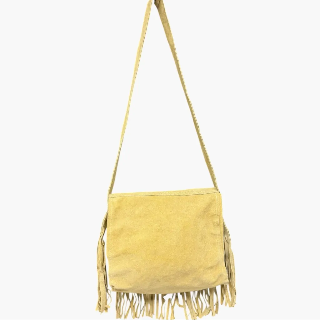 Vintage Handmade Yellow Suede Fringe Crossbody Bag Boho Festival Western - Image 5