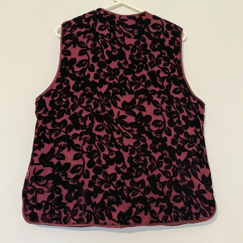 Deluxe 100% Silk Burgundy Floral Vest L New Lily Pattern with Suede - Image 5