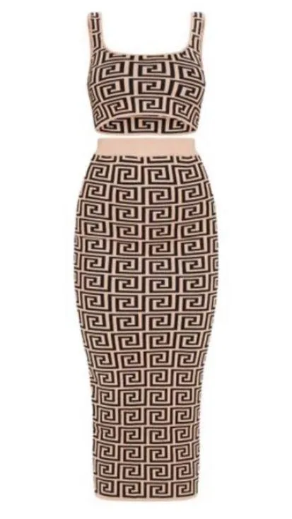 Greek key knitted High waist skirt and top set - Image 2