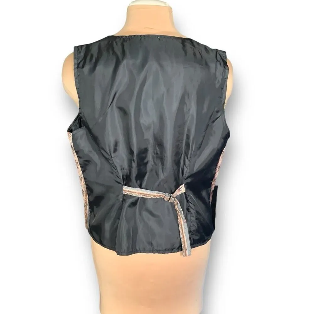 Vintage 80s Vest Autumn Leaves Tapestry Tailored Vneck Suit Waistcoat Tan Large - Image 3