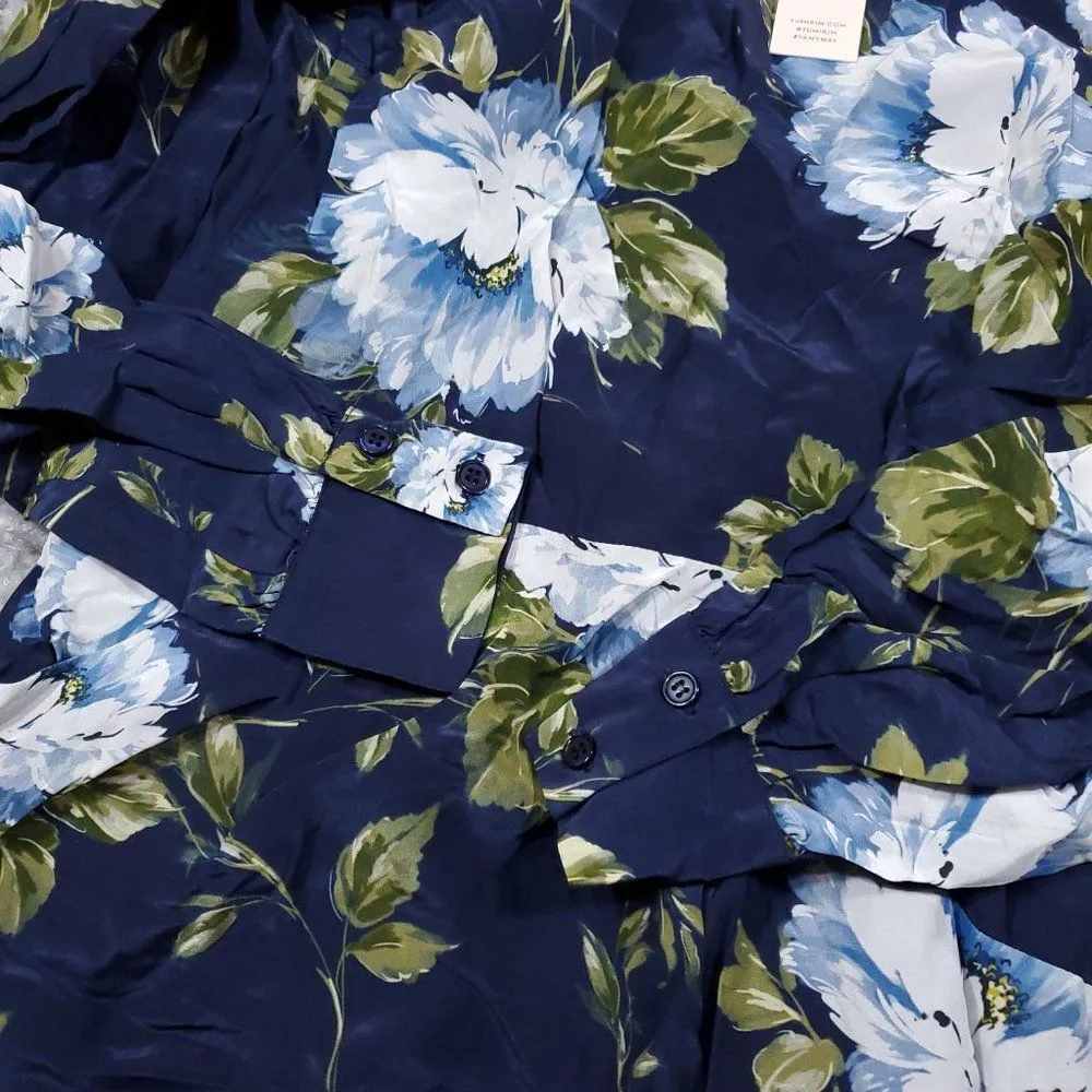 Yumi Kim Navy Blue Floral Print Anslie Akita Long Sleeve Mini Dress Size Small - Image 4