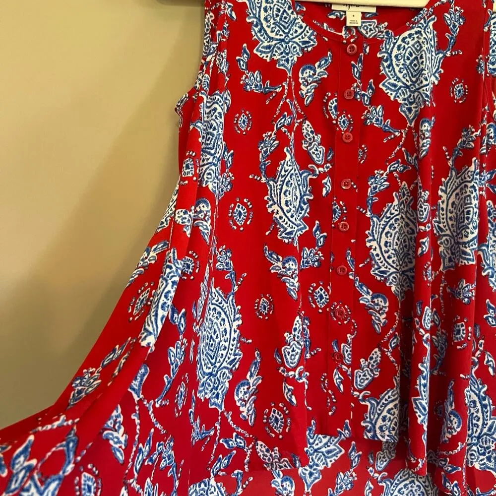 Style & Co Aztec Plaid Button-up Print Tank Top Blue Flowy Women's S NWT $50 - Image 2