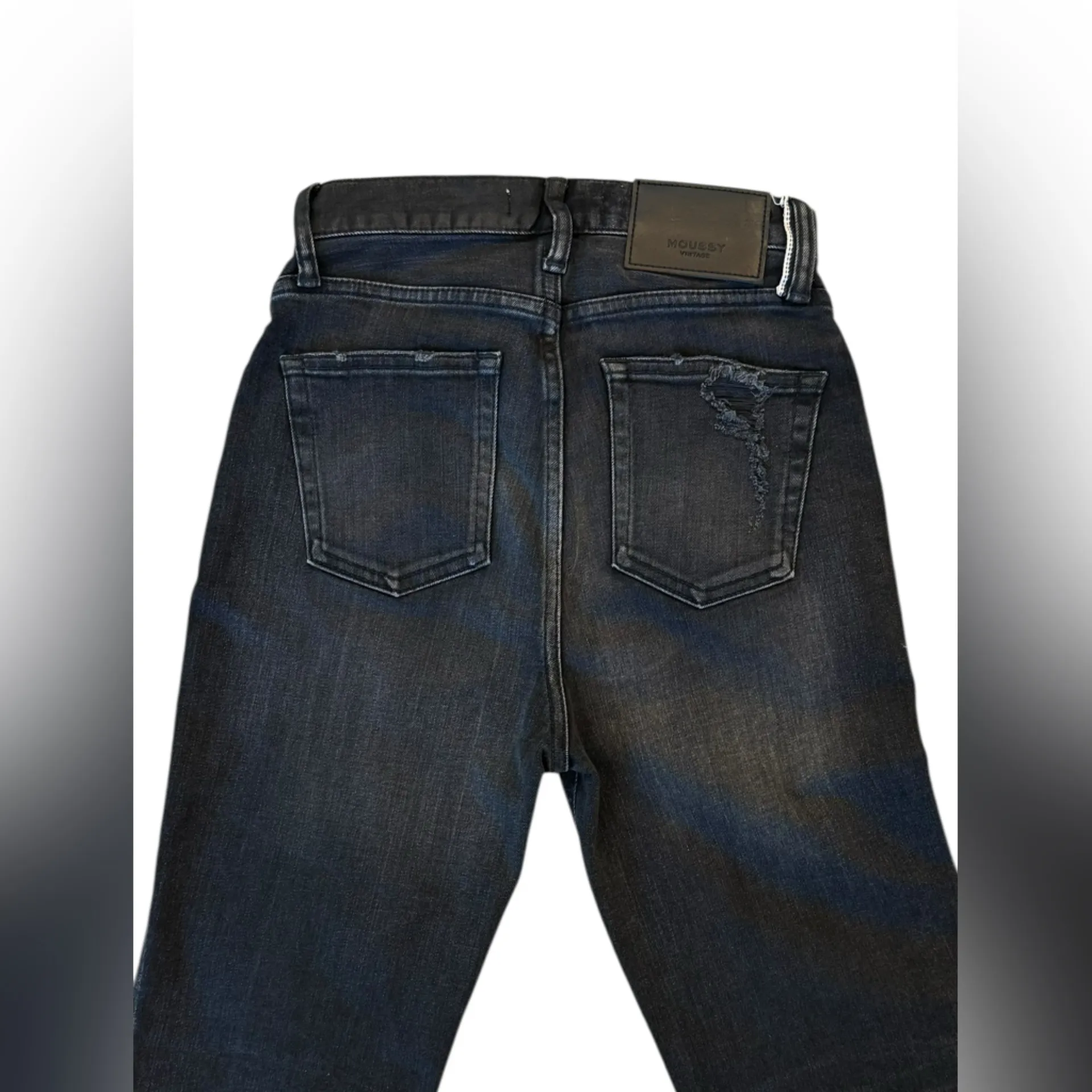 Moussy Vintage Alhambra Flare Jeans Split Hem High Rise Japanese Denim Size 24 Black - Image 7