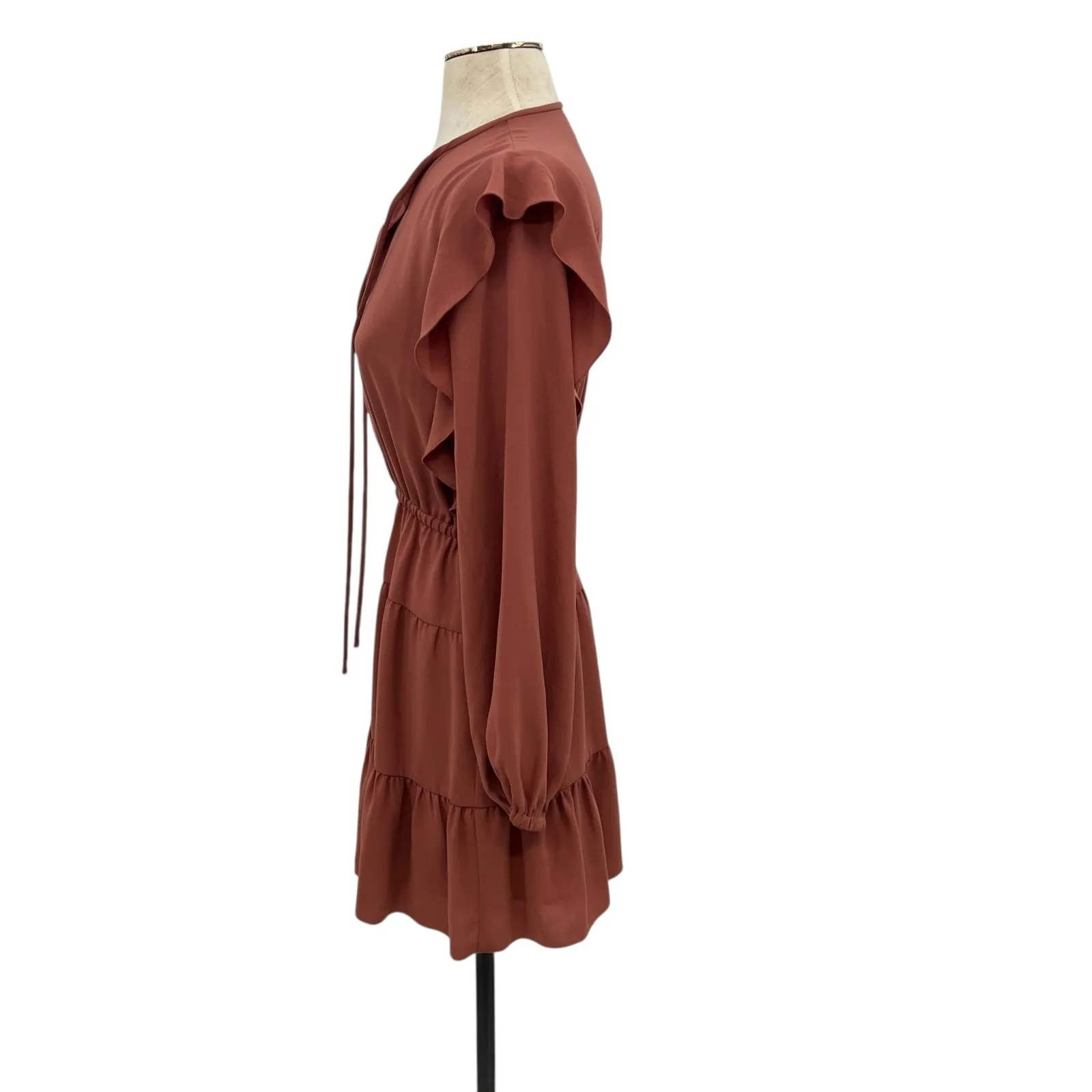 Aritzia Wilfred Marvelle Dress Mini Peasant Ruffle Rust Size XS - Image 5