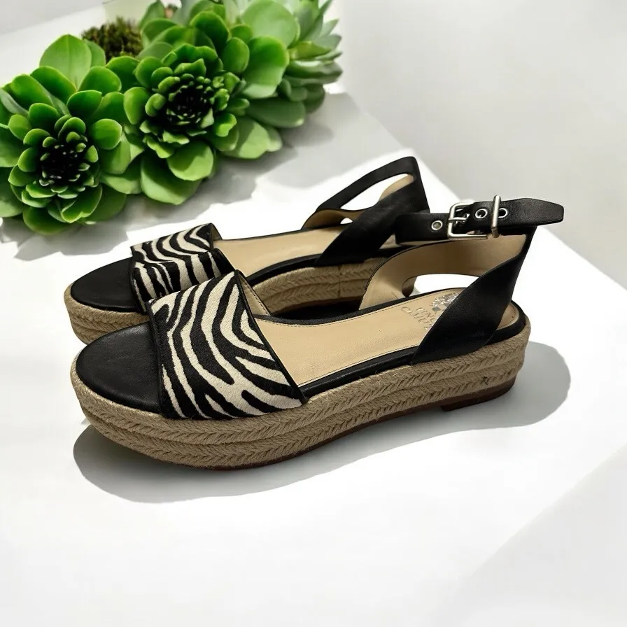 Vince Camuto Kathalia Espadrille Sandal‎ Calf Hair Size 6 Animal Print Zebra - Image 2