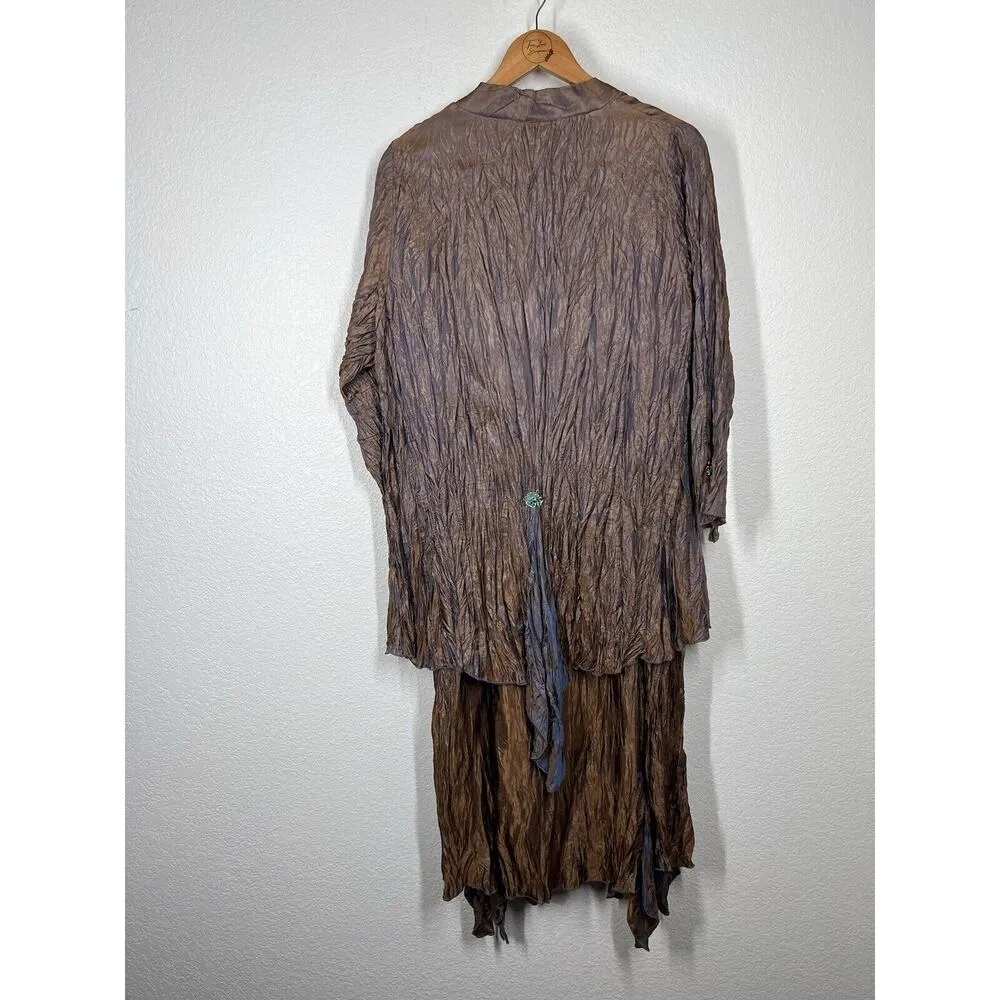 Lee Andersen Crinkled Satin Midi Dress With Jacket Large Art To Wear - Image 4