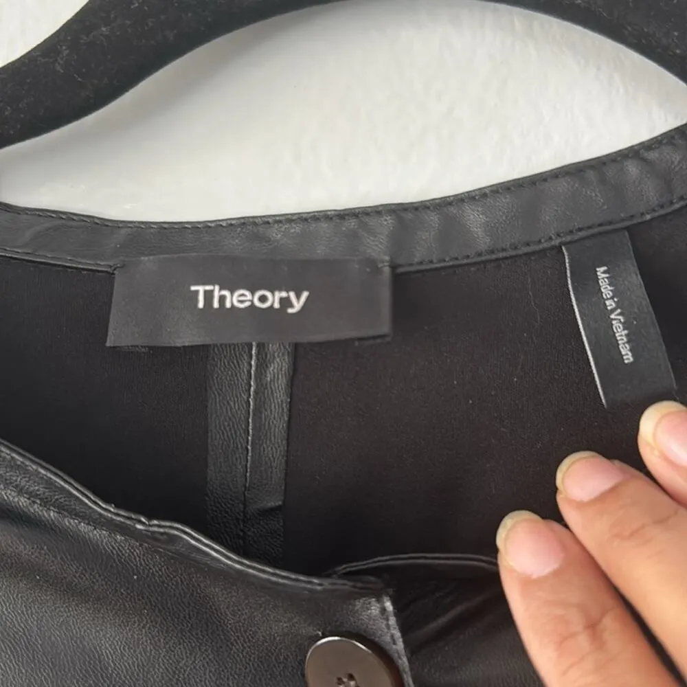 Theory Women's Faux Leather Button Dress 40" Length Black Missing Belt. - Image 2