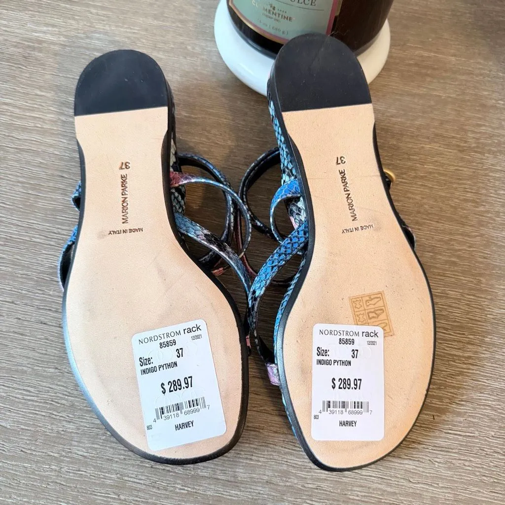 NWT Marion Parke Toscana Harvey Python Snakeskin Indigo Strappy Size 37 / 6.5 Blue - Image 6