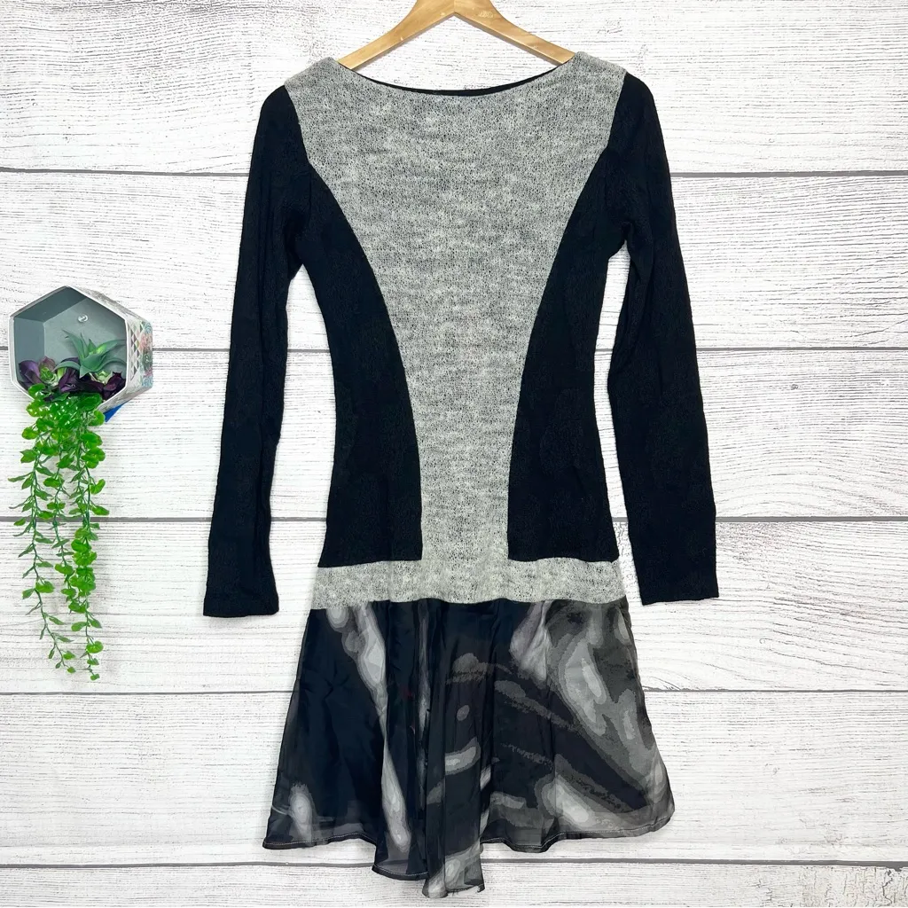 Legatte Italian Designer Silk Mixed Media Black & Gray Whimsy Goth Dress Size 6 - Image 7