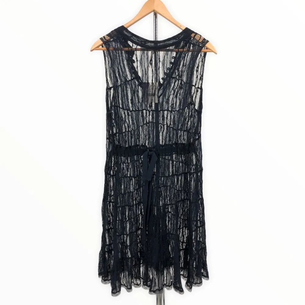 Free People Navy Sheer Lace Bow Back Minidress NWT - Image 9