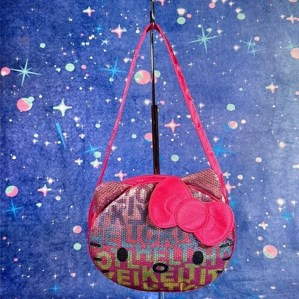 Sanrio Hello Kitty  2012 Pink Sequin Satin Face Bag Purse - Image 16