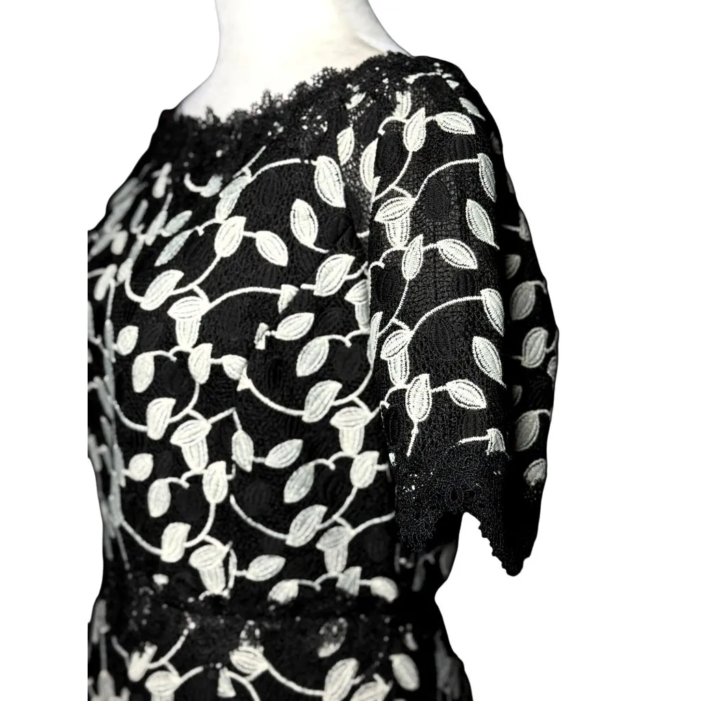 NEW SHANI Black White Lace Floral Cocktail Dress M Womens Elegant Party Wedding Size 4 - Image 4