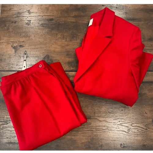 Vintage Pendleton Red Virgin Wool Double Breasted Blazer Skirt Set Size‎ XL - Image 3